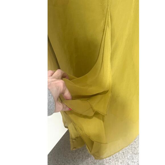 BCBGMAXAZRIA Sheer Blouse Top Enya Cascade Ruffle Olive Green Roll Up Sleeve XS - Picture 6 of 6